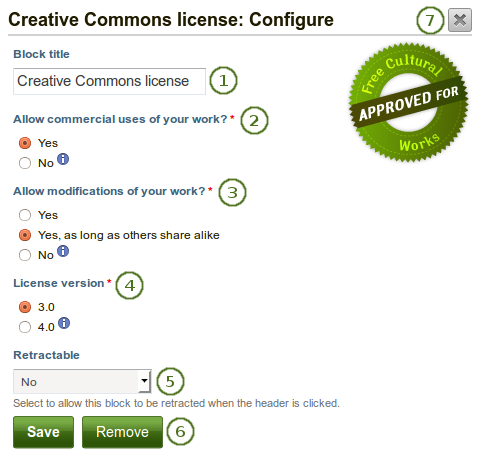 Configure the Creative Commons license block