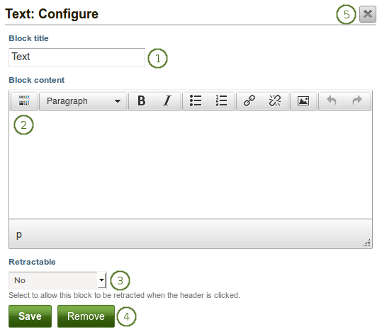 Configure the "Text" block