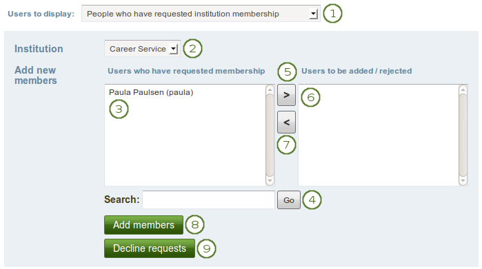 Accept or decline institution membership requests