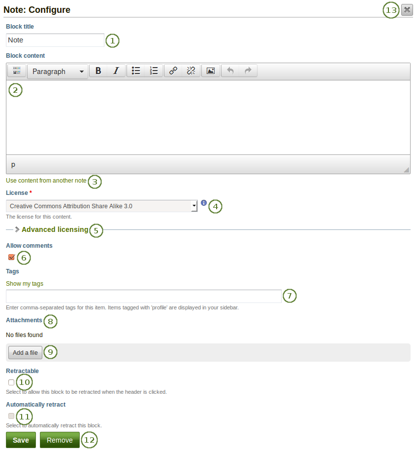 Configure the note block