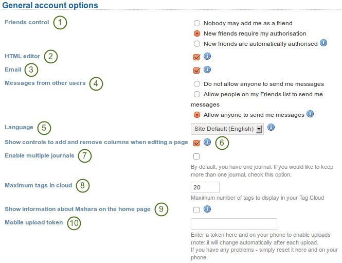 General account options