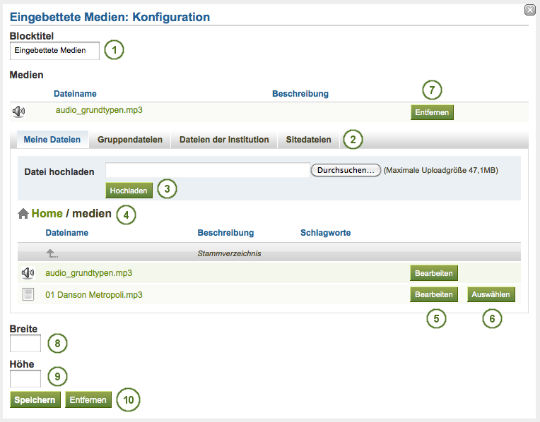 Configure the block Embedded media