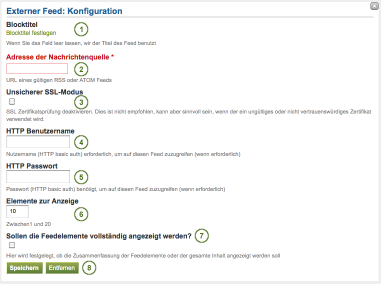 Configure the external feed