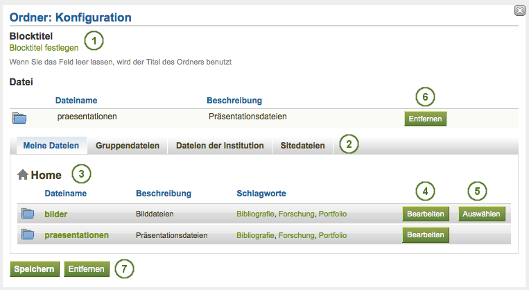 Configure the block Folder