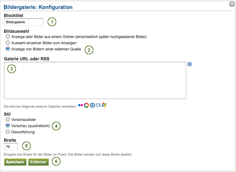 Configure the block Image gallery