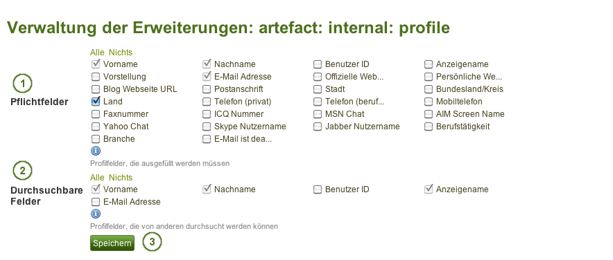 Choose mandatory and searchable profile fields