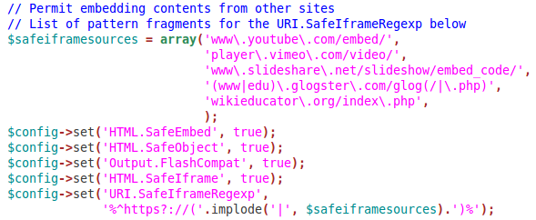 code extract with the standard safe iFrame sources