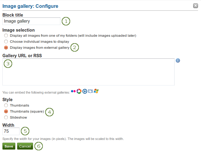 Configure the block Image gallery