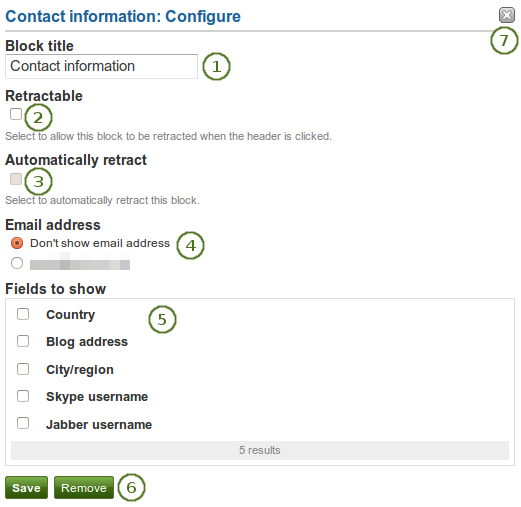 Configure the block Contact information