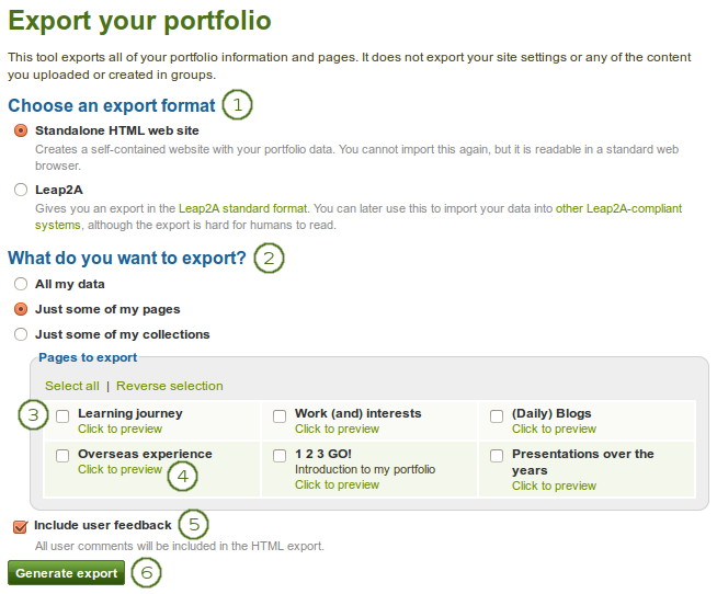 Export your portfolio