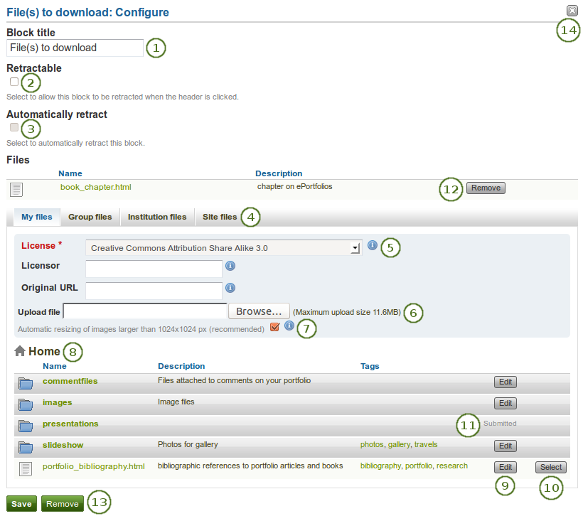 Configure the block Files to download