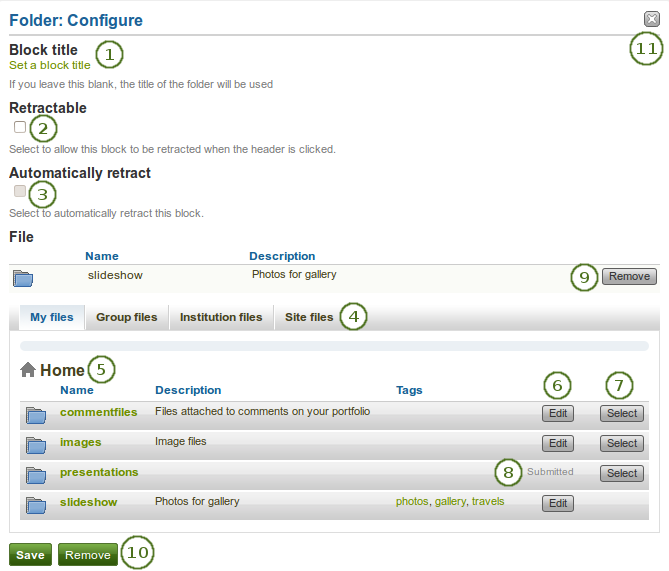 Configure the block Folder