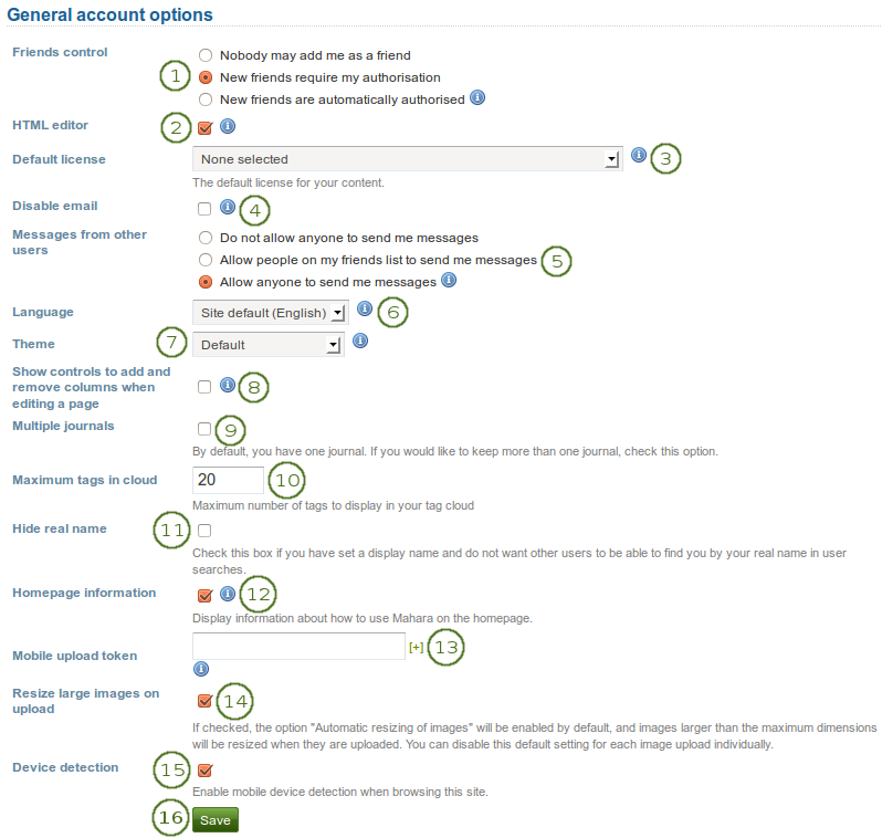 View and change your general account options