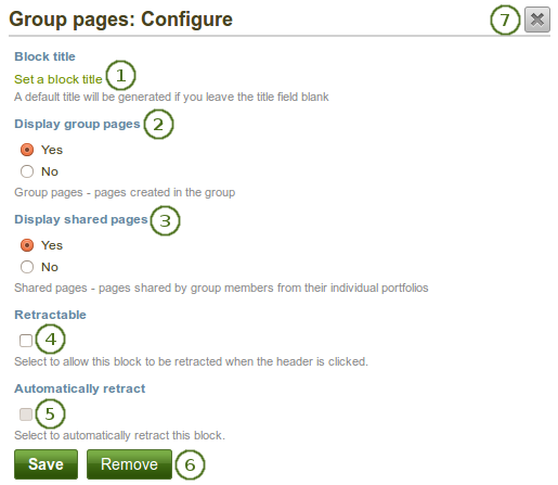 Configure the group pages block