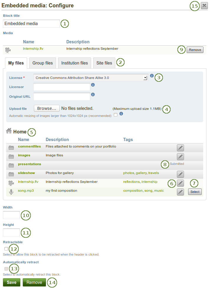 Configure the block Embedded media