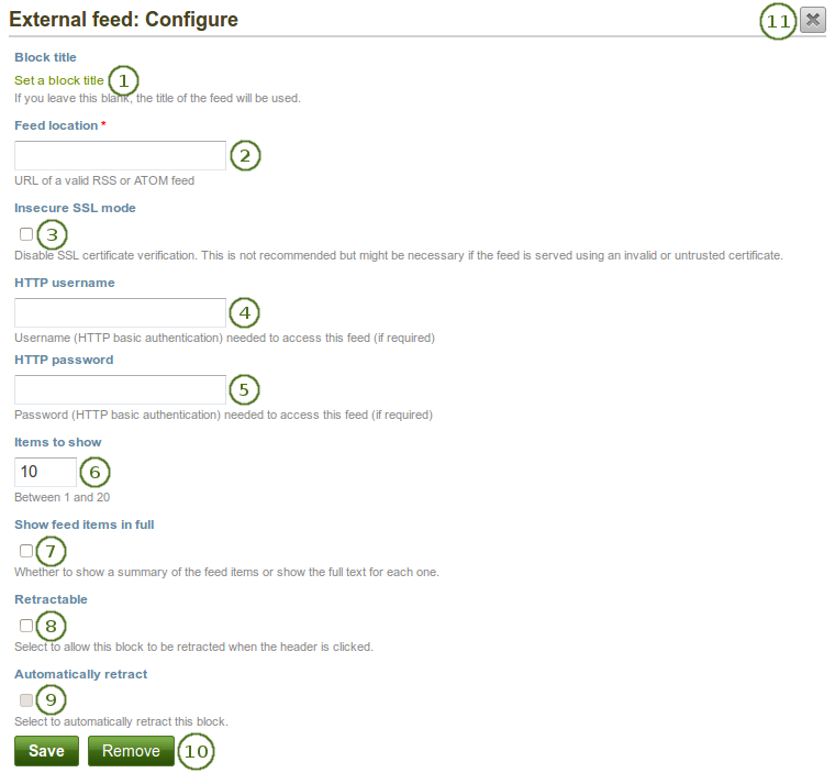 Configure the external feed