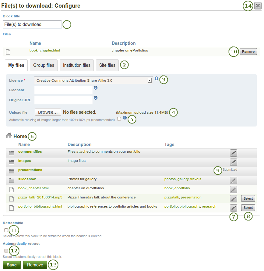 Configure the block Files to download