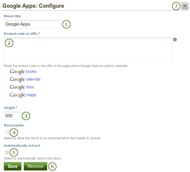 Configure the Google Apps block