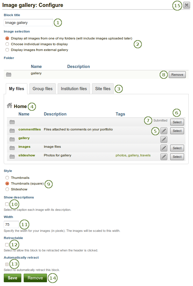 Configure the block Image Gallery