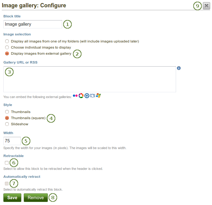 Configure the block Image gallery