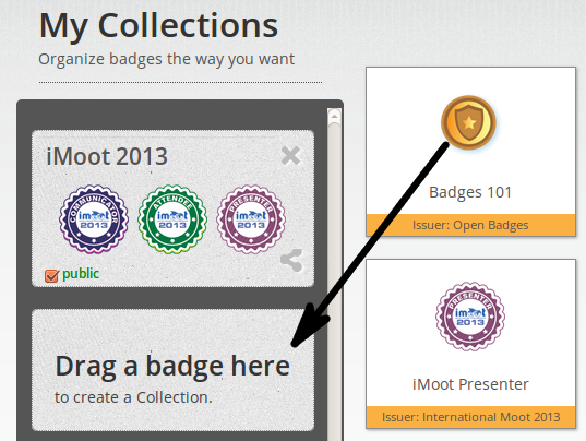 Drag a badge onto a new collection space