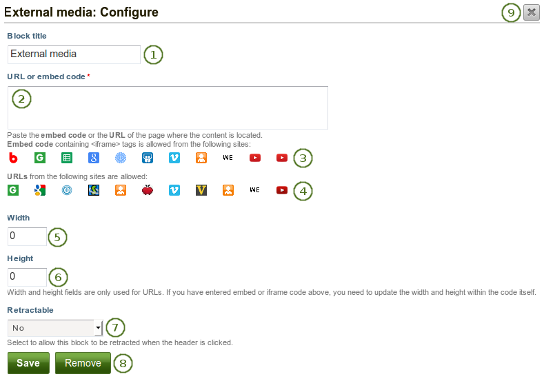 Configure the external media block