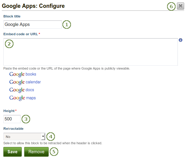 Configure the Google Apps block