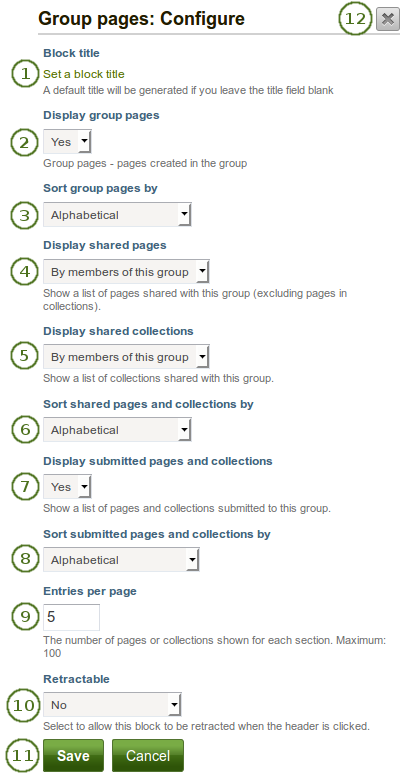 Configure the group pages block