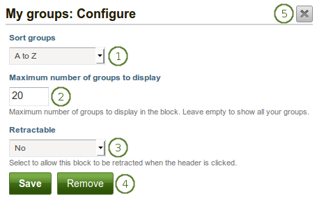 Configure the block My groups