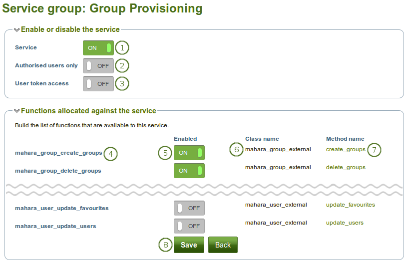 Edit the settings of a service group