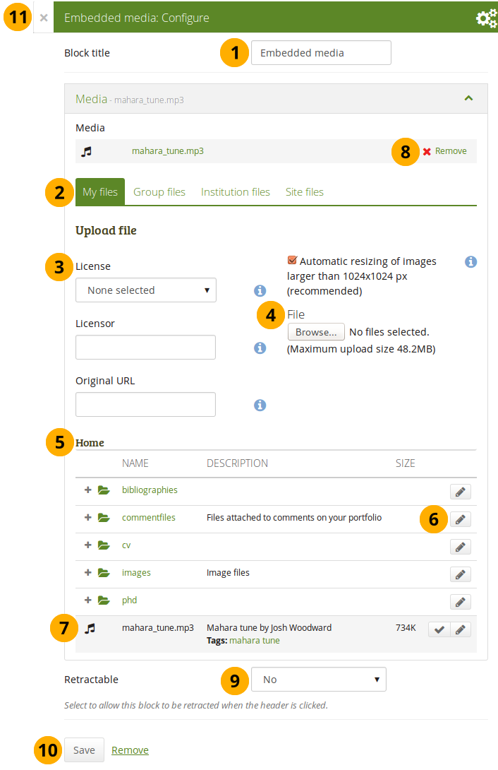 Configure the block Embedded media