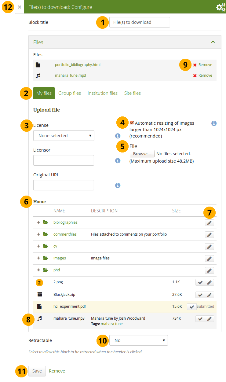 Configure the block Files to download