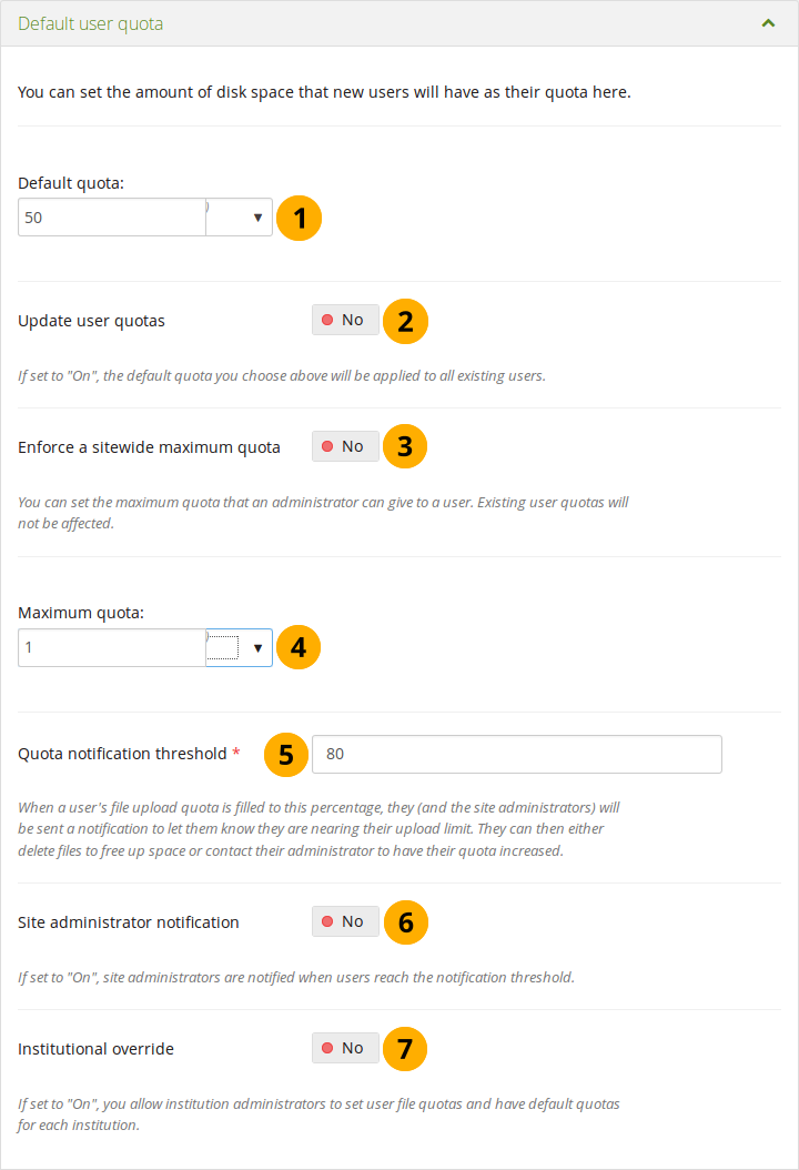 Configure the default user quota