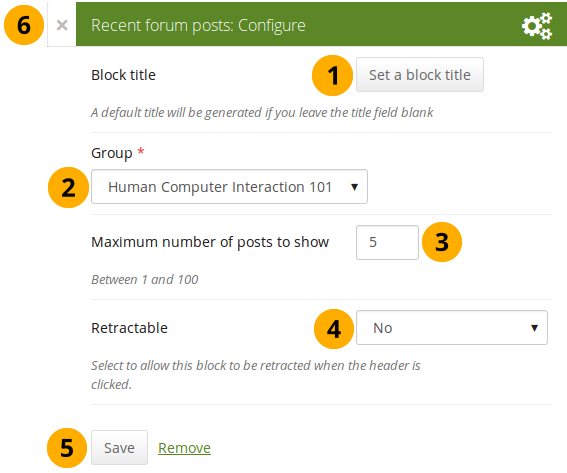 Configure the recent forum posts block