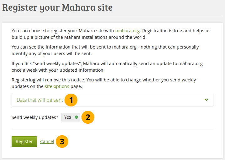 Registrieren Sie  Ihre Mahara-Installation beim Mahara Projekt