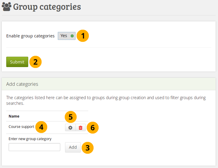 Gruppenkategorien verwalten