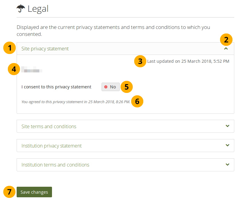 Legal statements for you to consent to