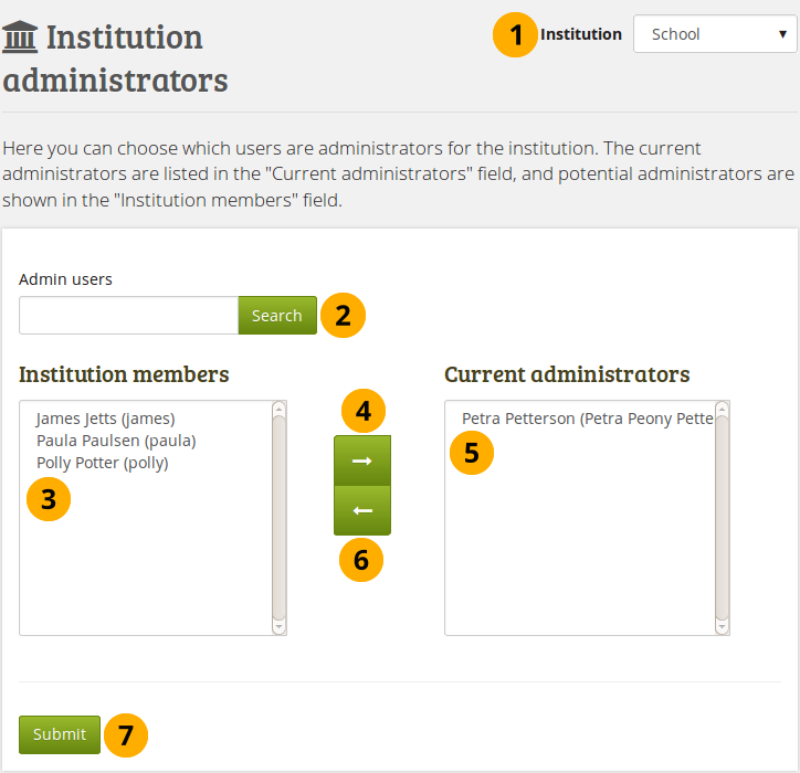 Give users institution admin rights