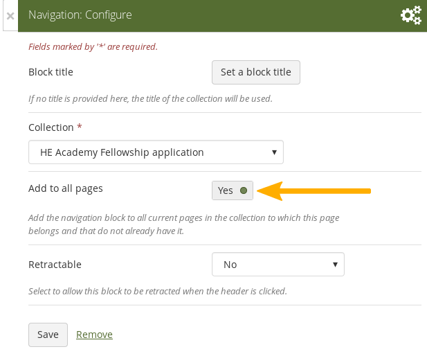 Add the "Navigation" block to all collection pages