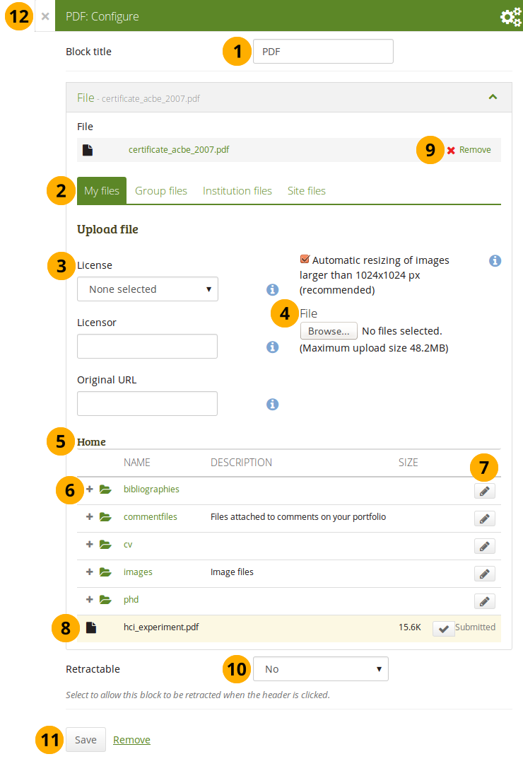 Configure the PDF block