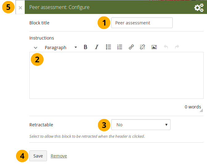 Configure the "Peer assessment" block