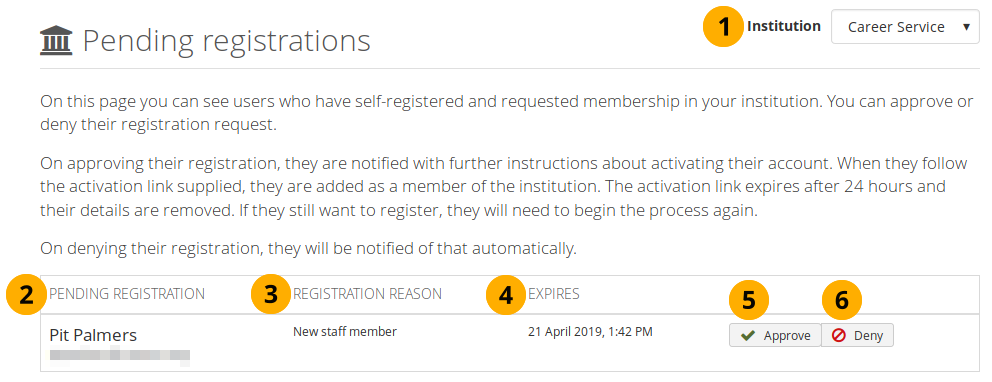 Pending registration page