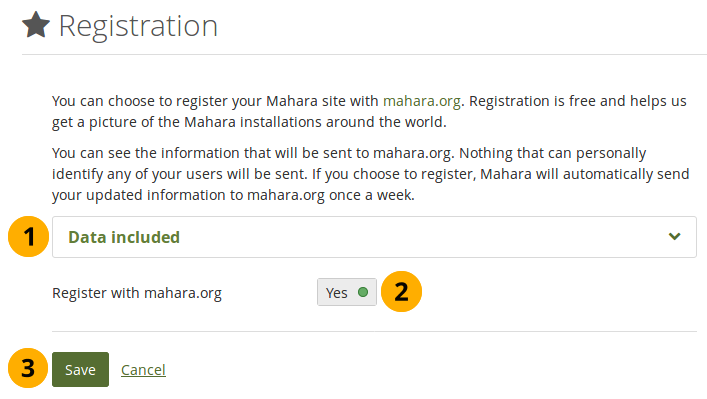 Registrieren Sie  Ihre Mahara-Installation beim Mahara Projekt
