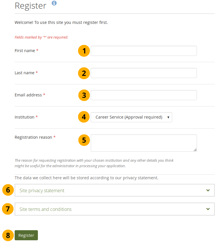 Self-registration for an institution