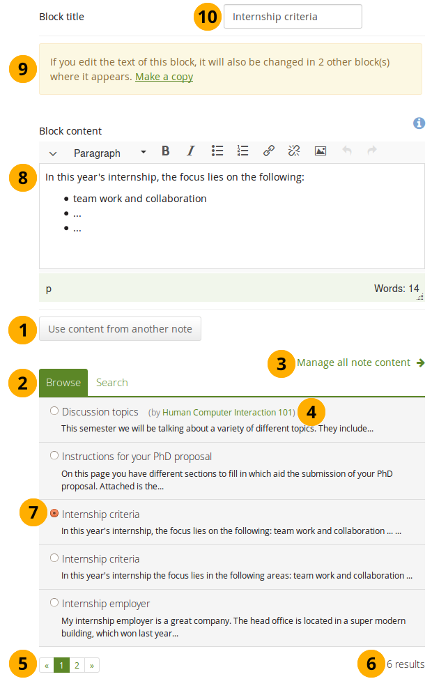 Configure the 'Note' block by copying text