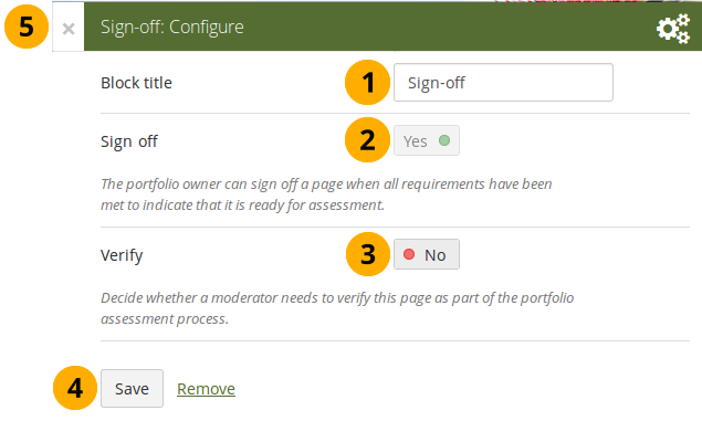 Configure the 'Sign-off' block