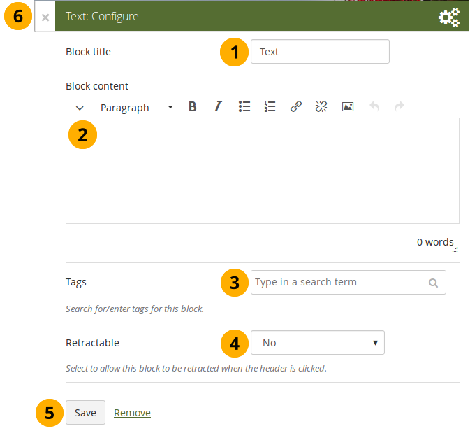 Configure the 'Text' block