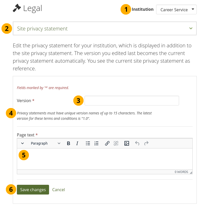 Edit the institution level privacy statement