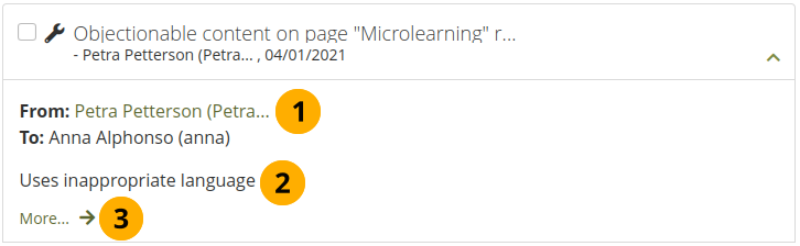 Posteingang-Benachrichtigung über anstößiges Material