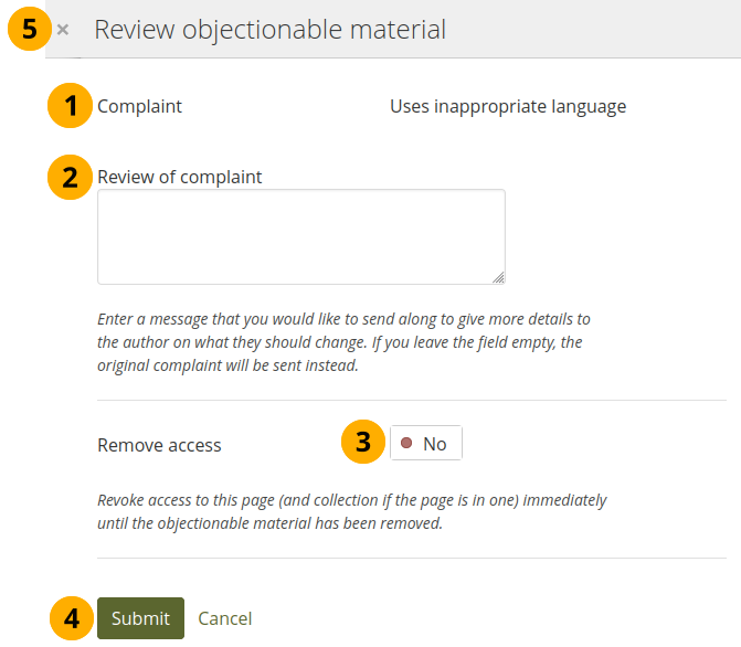 Revoke access to a portfolio containing objectionable material